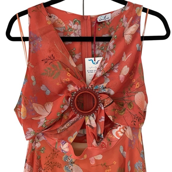 My Beachy Side Butterfly Begonia Cut Out Maxi Dress Romantic Gold Flame NWT - Picture 7 of 15